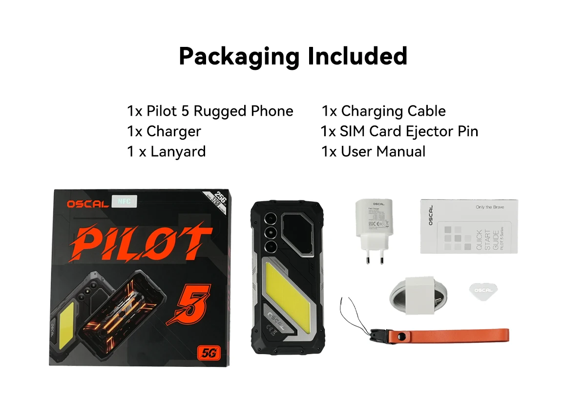 Blackview OSCAL PILOT 5 Rugged Smartphone 5G AI 6.67" 120Hz Display UNISOC T8100 CPU 8GB 256GB 15000Amh 5W Speaker NFC CellPhone