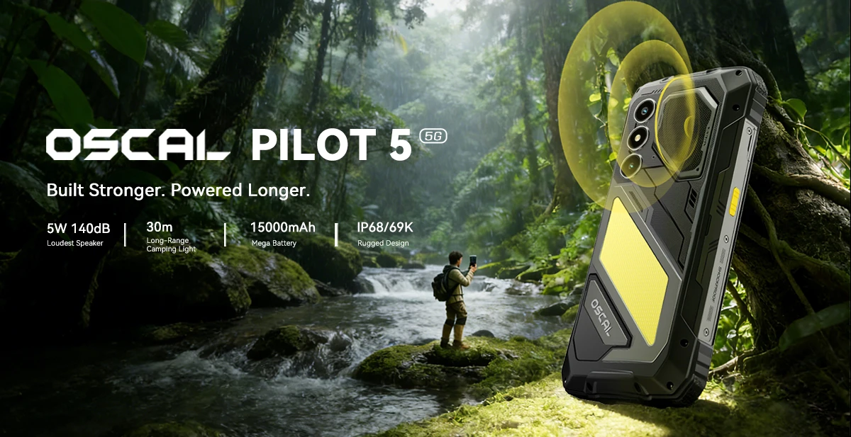 Blackview OSCAL PILOT 5 Rugged Smartphone 5G AI 6.67" 120Hz Display UNISOC T8100 CPU 8GB 256GB 15000Amh 5W Speaker NFC CellPhone