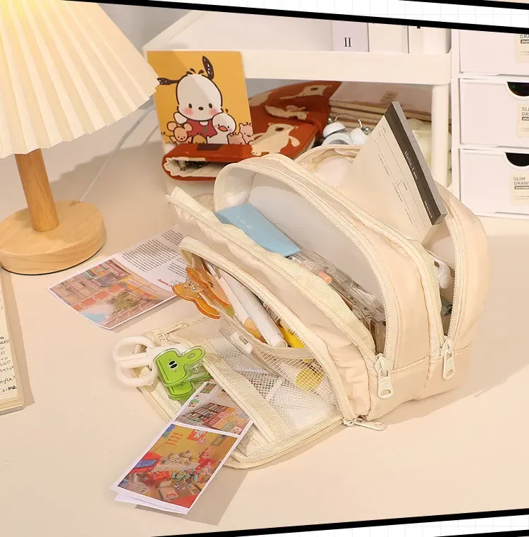 1pc Stationery Bag Pencil Case Large Capacity Pen Case Stationery Box Cosmetics Bag Portable Gifts