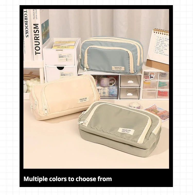 1pc Stationery Bag Pencil Case Large Capacity Pen Case Stationery Box Cosmetics Bag Portable Gifts