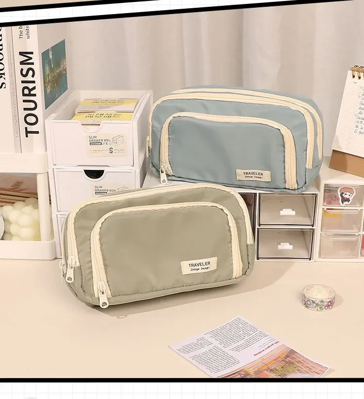 1pc Stationery Bag Pencil Case Large Capacity Pen Case Stationery Box Cosmetics Bag Portable Gifts