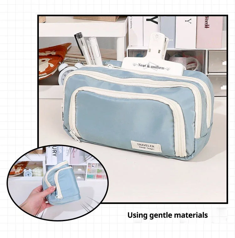 1pc Stationery Bag Pencil Case Large Capacity Pen Case Stationery Box Cosmetics Bag Portable Gifts