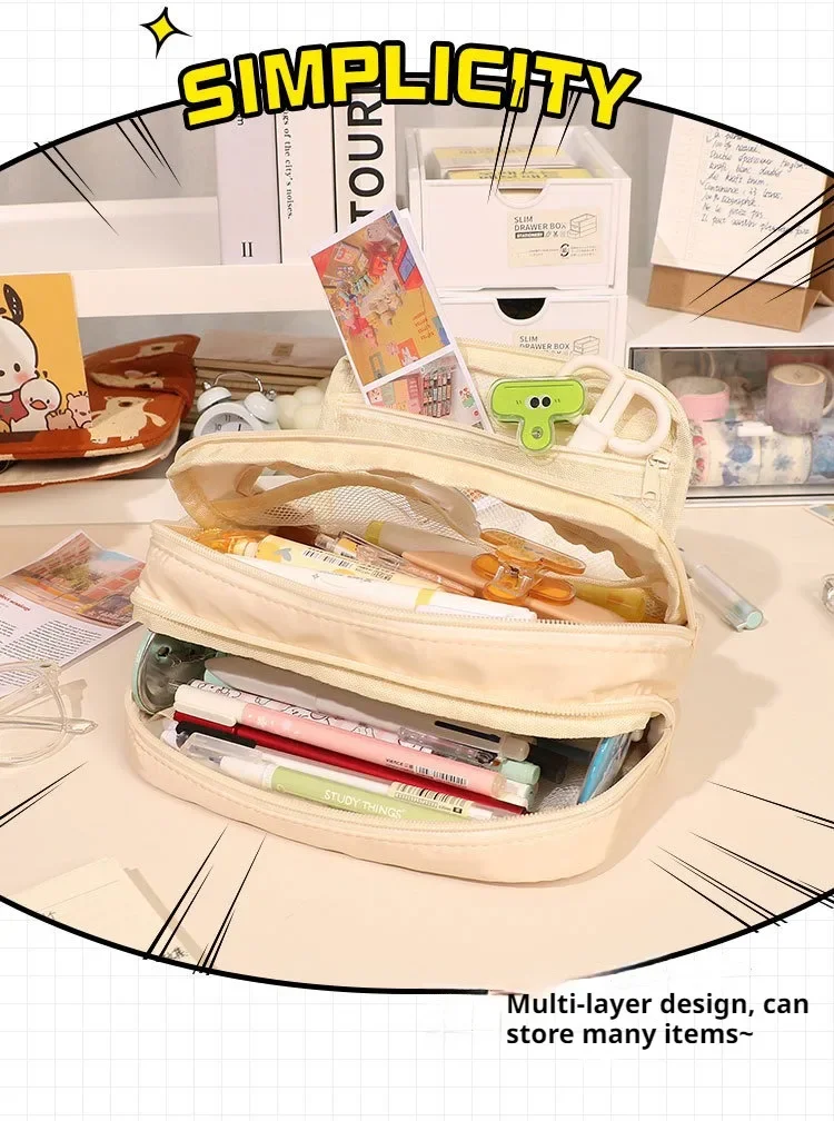 1pc Stationery Bag Pencil Case Large Capacity Pen Case Stationery Box Cosmetics Bag Portable Gifts