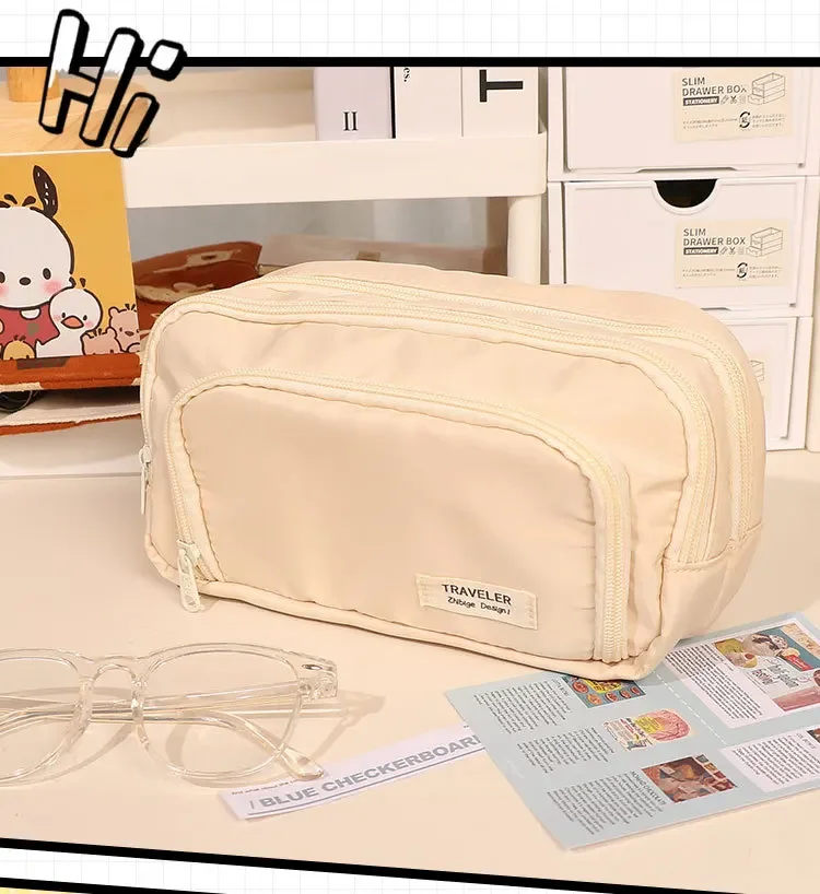 1pc Stationery Bag Pencil Case Large Capacity Pen Case Stationery Box Cosmetics Bag Portable Gifts