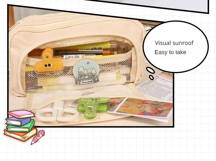 1pc Stationery Bag Pencil Case Large Capacity Pen Case Stationery Box Cosmetics Bag Portable Gifts