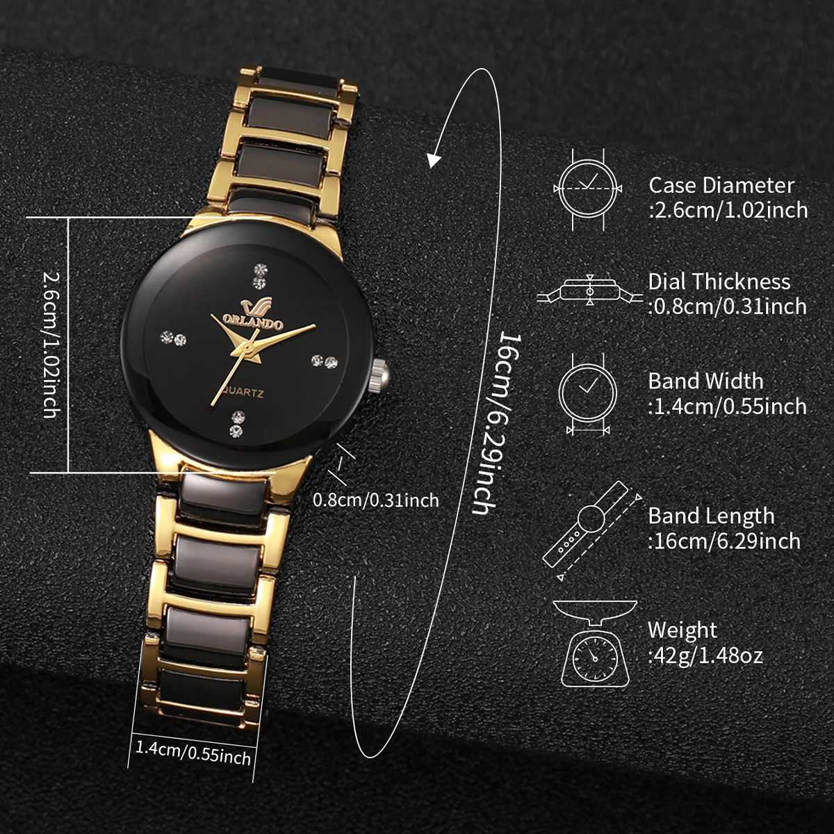 Women's Watch Fashion Black Steel Band Ladies Dress Quartz Watches Clock
