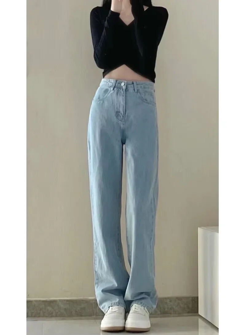 Autumn Spring Jeans Women Denim Pants Vintage Straight Trousers Fashion Female White Black Solid Loose Casual Wide Leg Pants