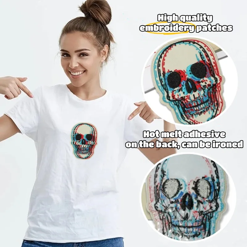1PC 3D Skull Vertigo Funny Embroidered Patch Iron On Sew On Patches For Clothes Cap Bag Jacket DIY Gift Badge With Hot Adhesive