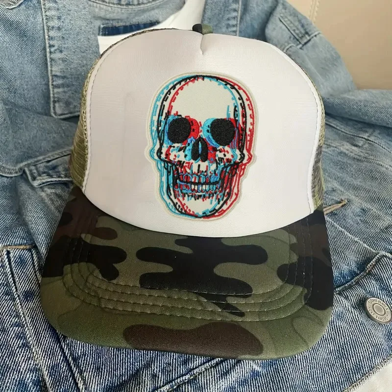 1PC 3D Skull Vertigo Funny Embroidered Patch Iron On Sew On Patches For Clothes Cap Bag Jacket DIY Gift Badge With Hot Adhesive