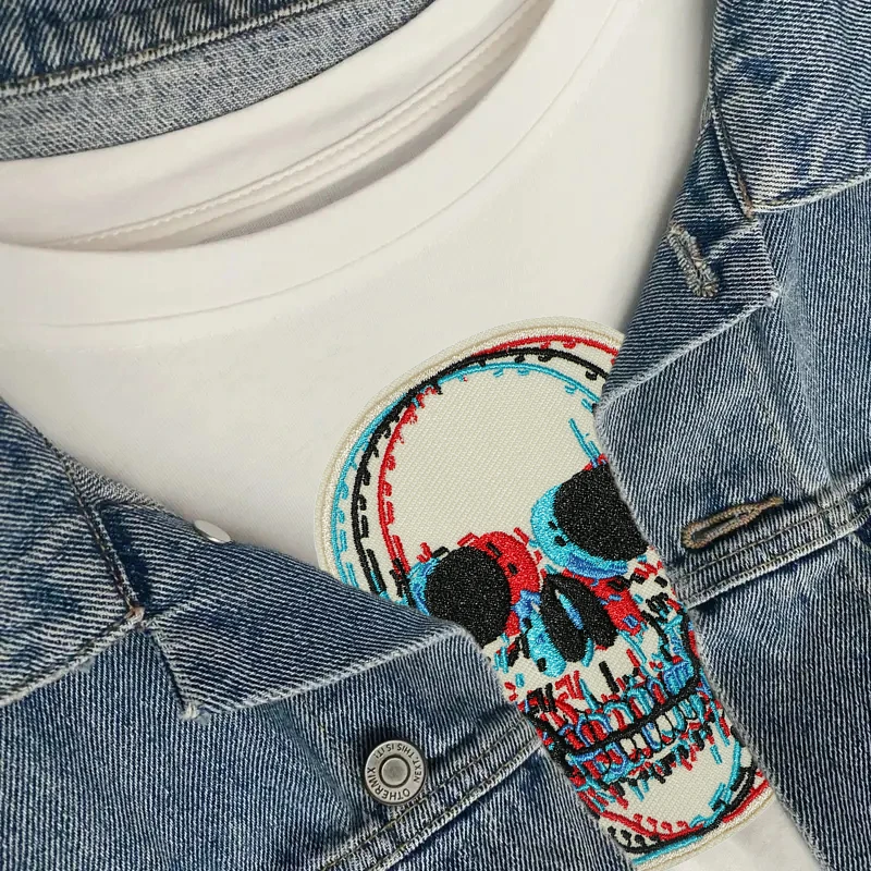 1PC 3D Skull Vertigo Funny Embroidered Patch Iron On Sew On Patches For Clothes Cap Bag Jacket DIY Gift Badge With Hot Adhesive