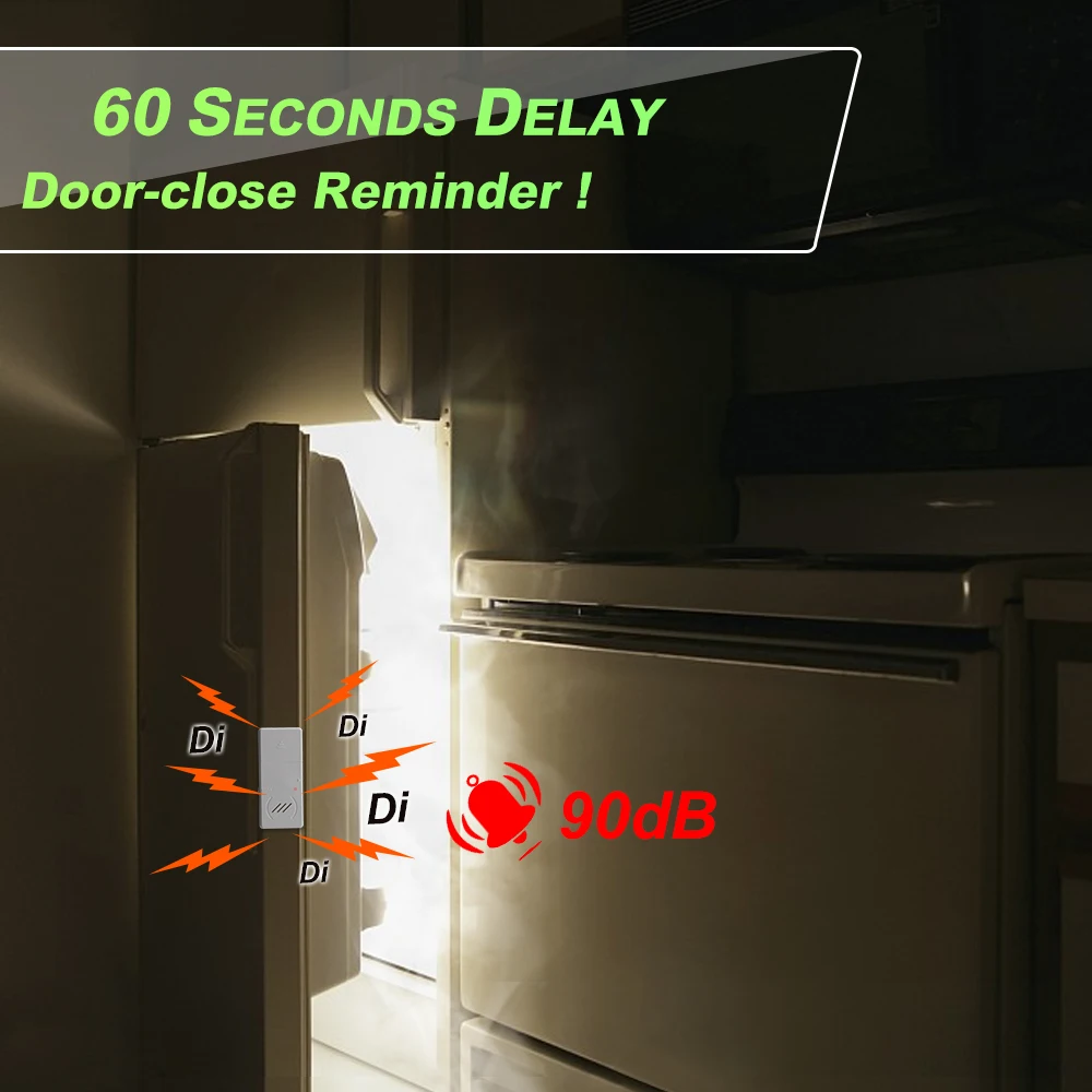 Hollarm Delay Refrigerator Alarms 3/15/30/60 Seconds Adjustable Freezer Door Alarm Wireless Window Door Opening Sensor Loud 90dB