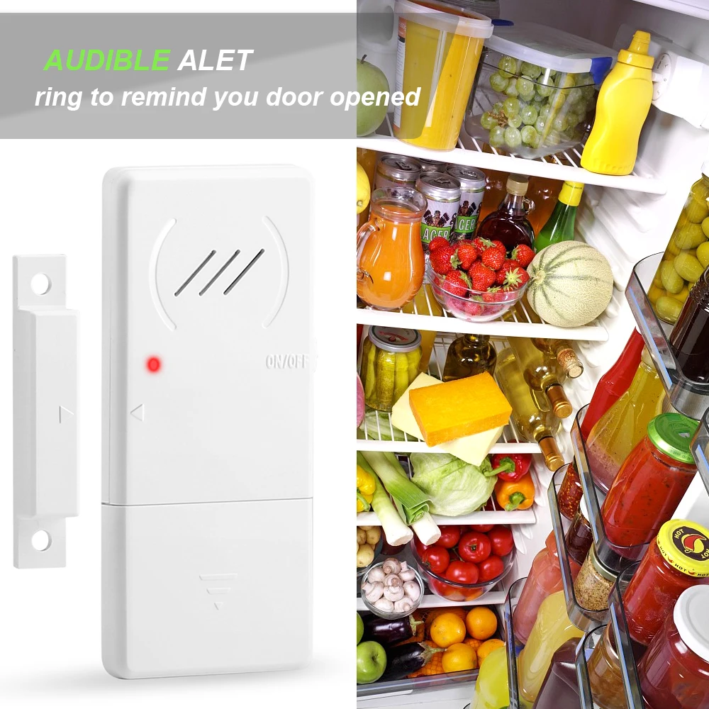 Hollarm Delay Refrigerator Alarms 3/15/30/60 Seconds Adjustable Freezer Door Alarm Wireless Window Door Opening Sensor Loud 90dB