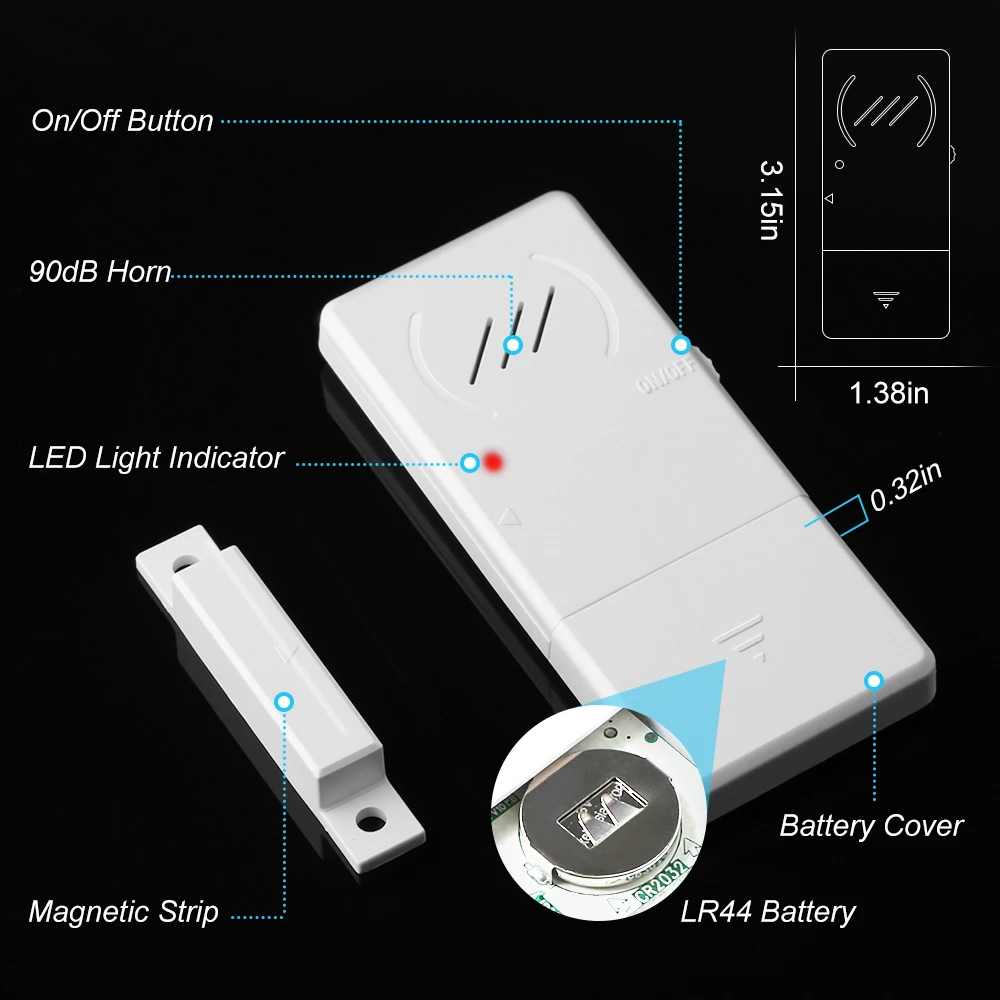 Hollarm Delay Refrigerator Alarms 3/15/30/60 Seconds Adjustable Freezer Door Alarm Wireless Window Door Opening Sensor Loud 90dB