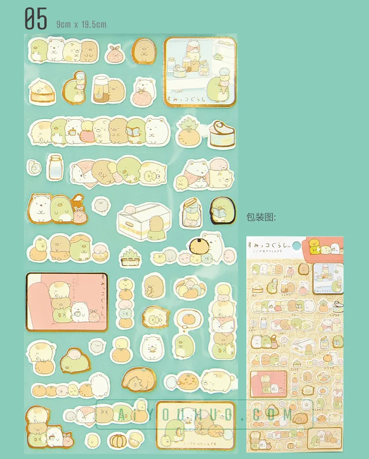 8 sheets/lot Kawaii Japanese Anime Sumikko Gurashi Gold Foil Paper Stickers Scrapbooking Diy Cute Diary Stationery Sticker Deco