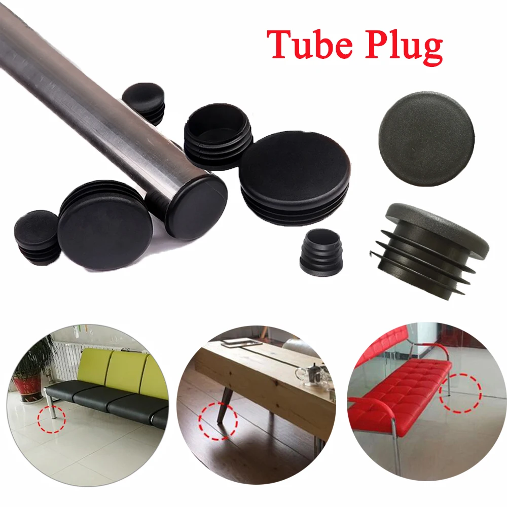 10pcs Black Plastic Round Chair Leg Caps Anti-slip Pad Non-Slip Furniture Feet Floor Covers Blanking End Caps Furniture Accessor