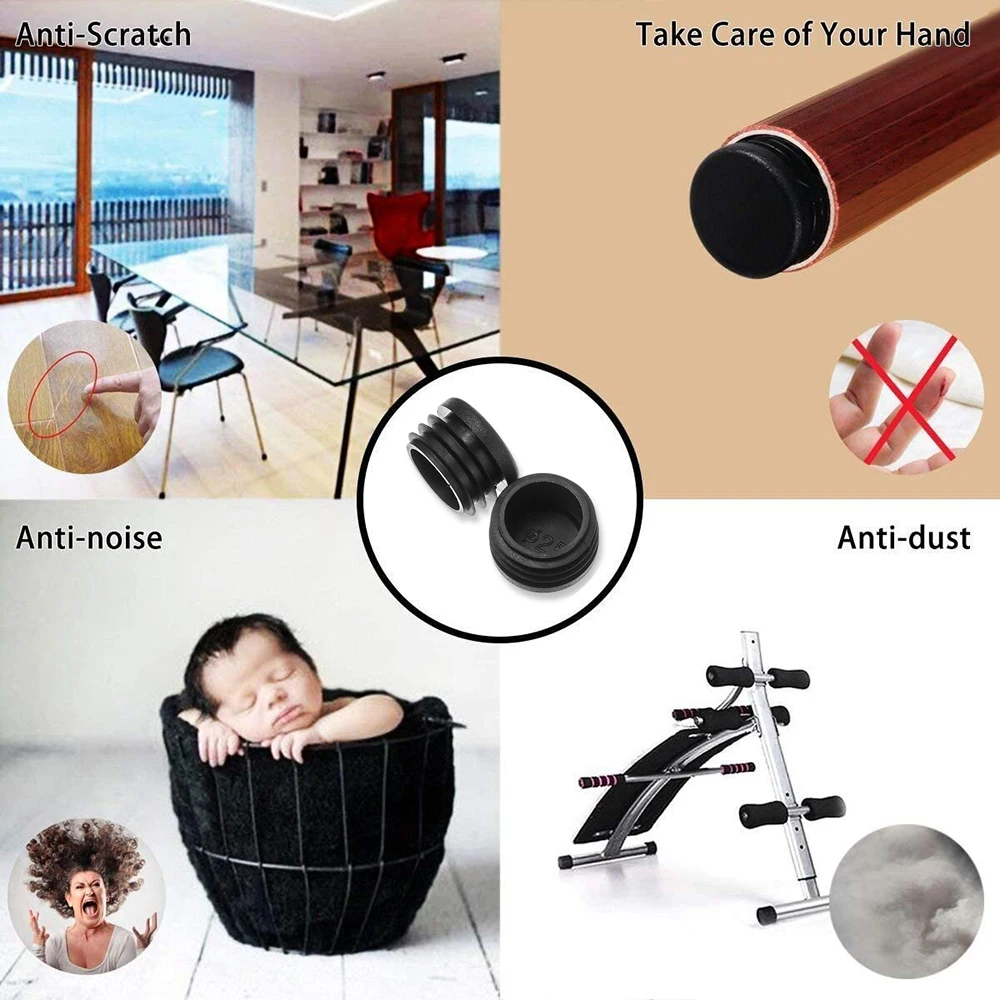10pcs Black Plastic Round Chair Leg Caps Anti-slip Pad Non-Slip Furniture Feet Floor Covers Blanking End Caps Furniture Accessor