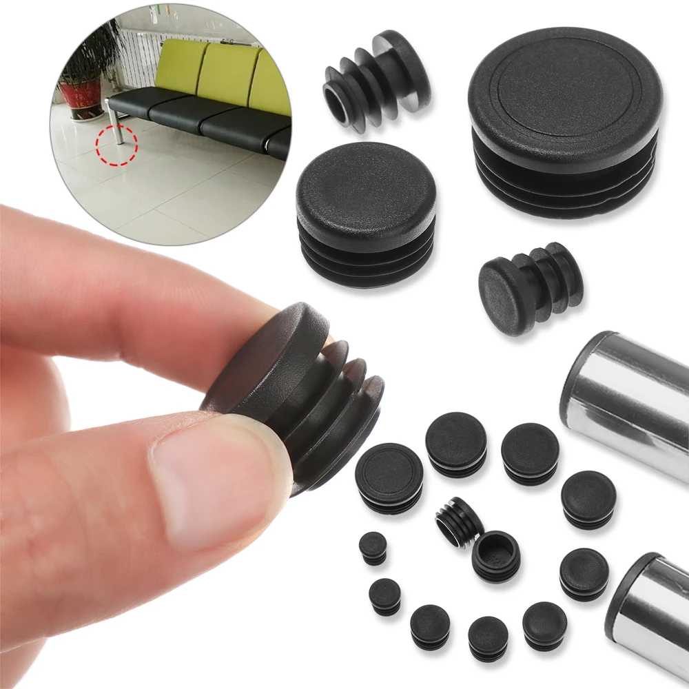 10pcs Black Plastic Round Chair Leg Caps Anti-slip Pad Non-Slip Furniture Feet Floor Covers Blanking End Caps Furniture Accessor