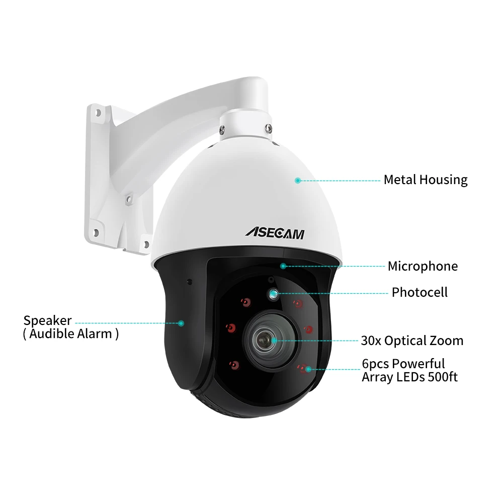 8MP 4K IP Camera Outdoor PTZ 30X Optical Zoom CCTV Onvif H.265 Dome POE Vehicle Detection Security Camera Hikvision Compatible