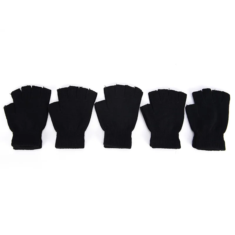 1Pair Black Half Finger Fingerless Gloves For Women And Men Wool Knit Wrist Cotton Gloves Winter Warm Workout Gloves