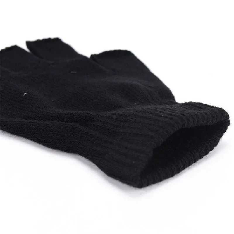 1Pair Black Half Finger Fingerless Gloves For Women And Men Wool Knit Wrist Cotton Gloves Winter Warm Workout Gloves