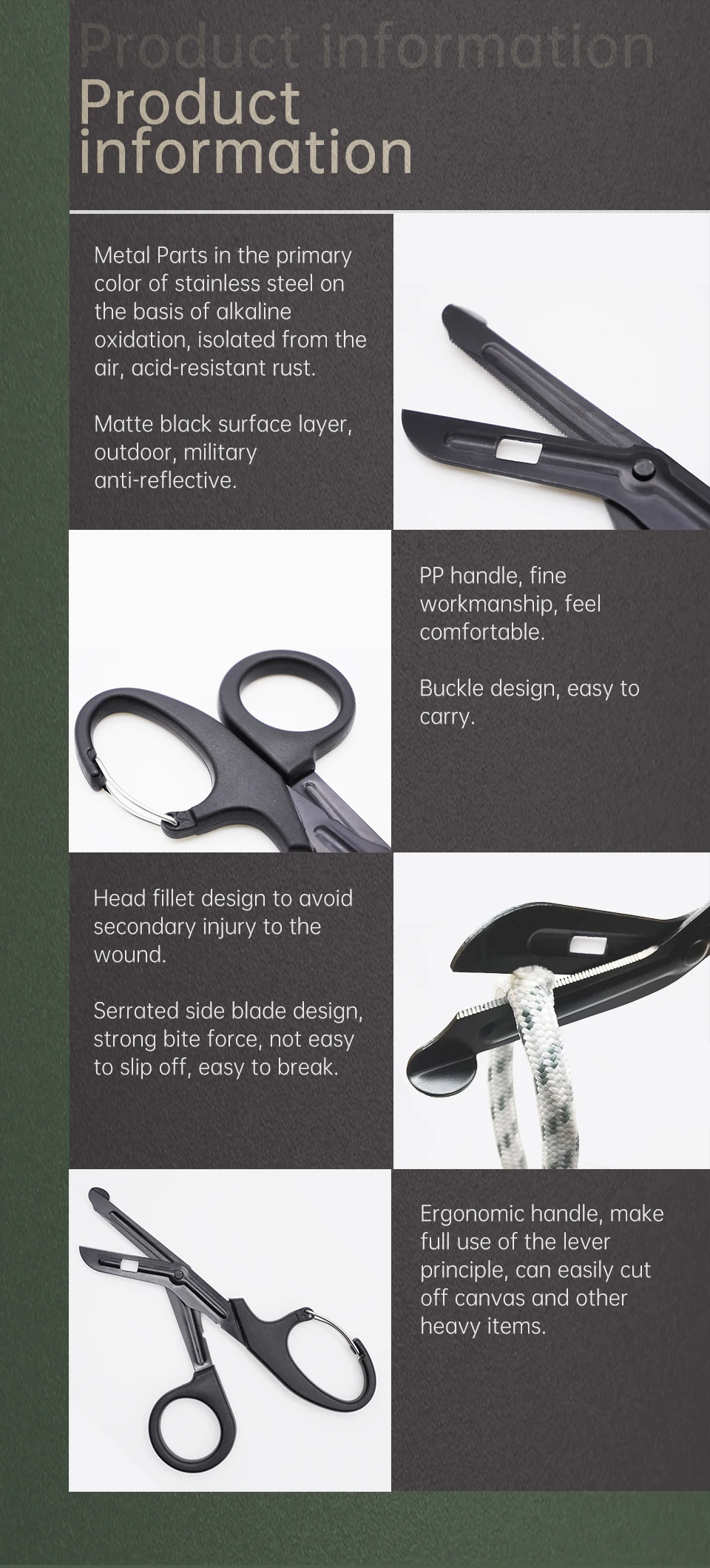 Rhino Rescue 18.5cm Emergency Shears Fluoride-Coated Stainless Steel Scissors for Outdoor Tactical Kit