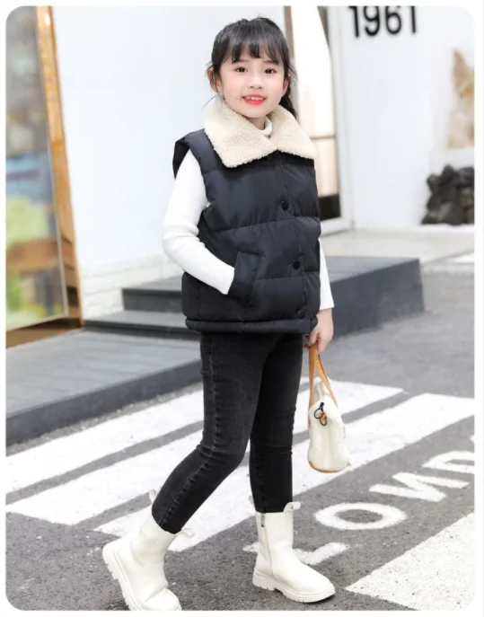 Children Cotton Vest Turn-down Collar Kids Winter Clothes Solid Color Sleeveless Waistcoats For Girls Boys Soft Outerwear Casual