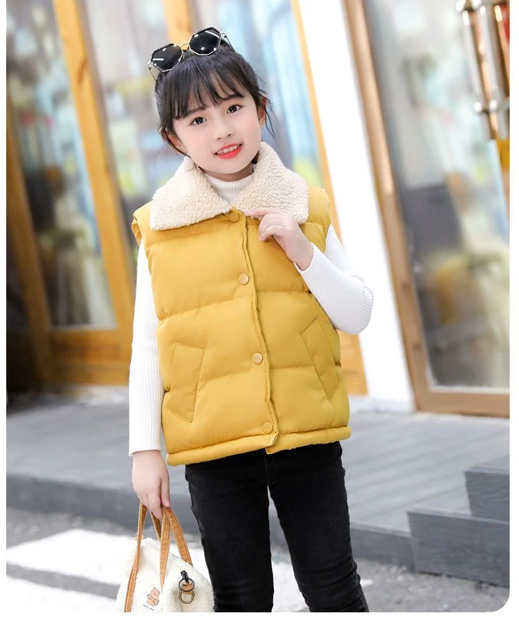 Children Cotton Vest Turn-down Collar Kids Winter Clothes Solid Color Sleeveless Waistcoats For Girls Boys Soft Outerwear Casual