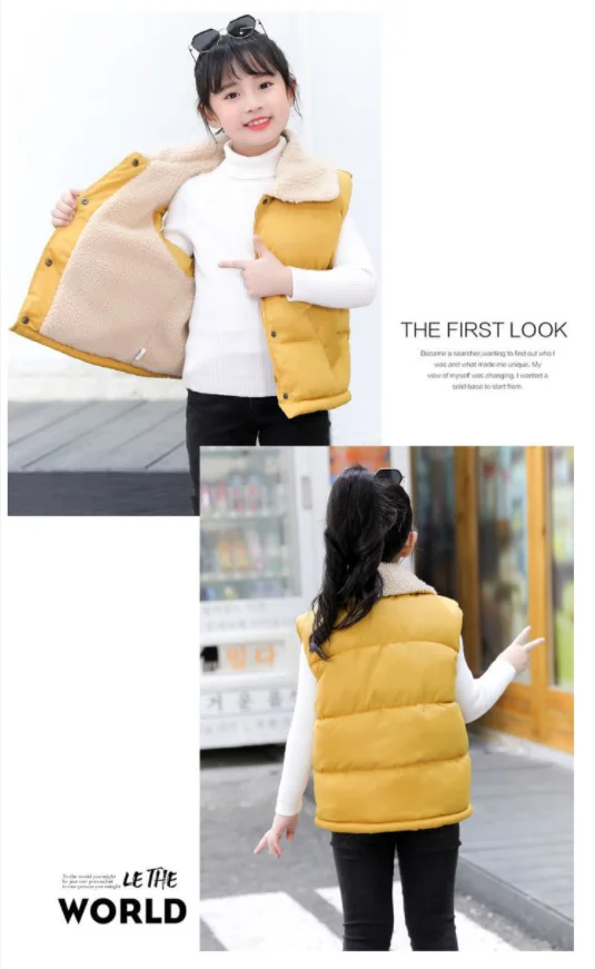 Children Cotton Vest Turn-down Collar Kids Winter Clothes Solid Color Sleeveless Waistcoats For Girls Boys Soft Outerwear Casual