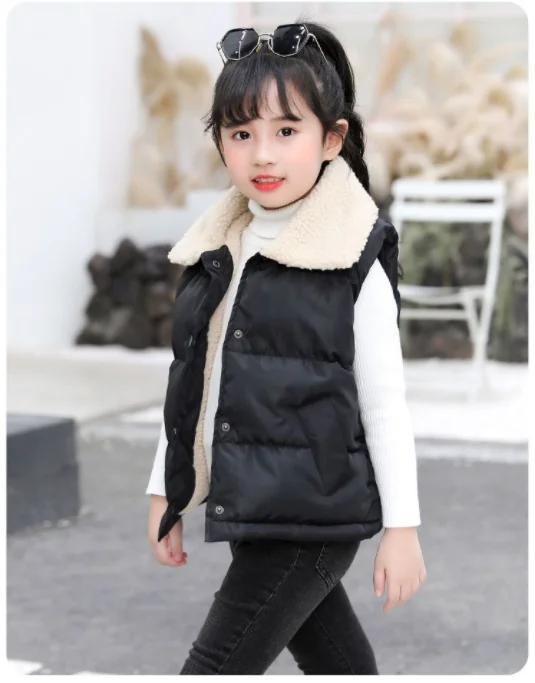 Children Cotton Vest Turn-down Collar Kids Winter Clothes Solid Color Sleeveless Waistcoats For Girls Boys Soft Outerwear Casual