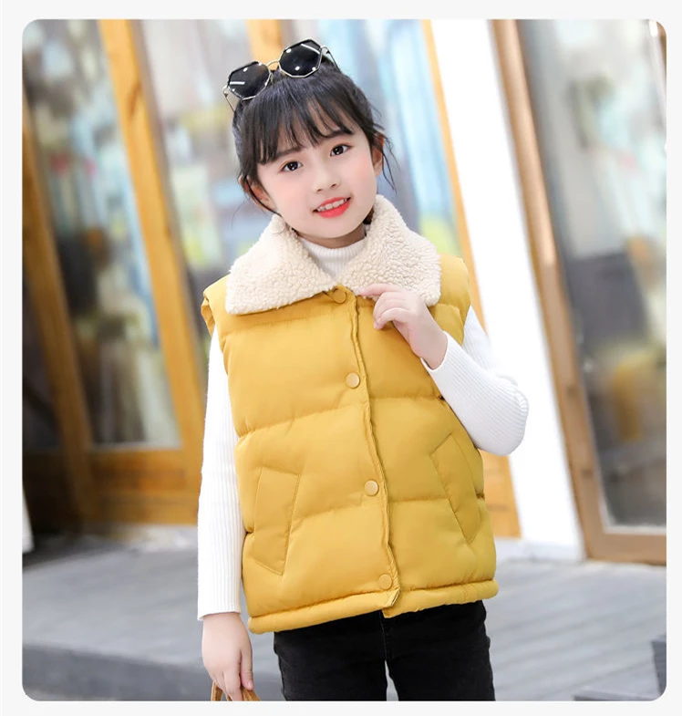Children Cotton Vest Turn-down Collar Kids Winter Clothes Solid Color Sleeveless Waistcoats For Girls Boys Soft Outerwear Casual