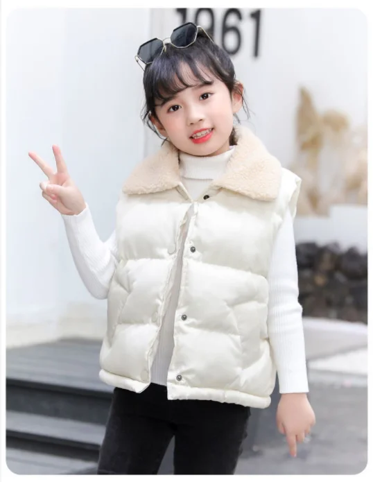 Children Cotton Vest Turn-down Collar Kids Winter Clothes Solid Color Sleeveless Waistcoats For Girls Boys Soft Outerwear Casual