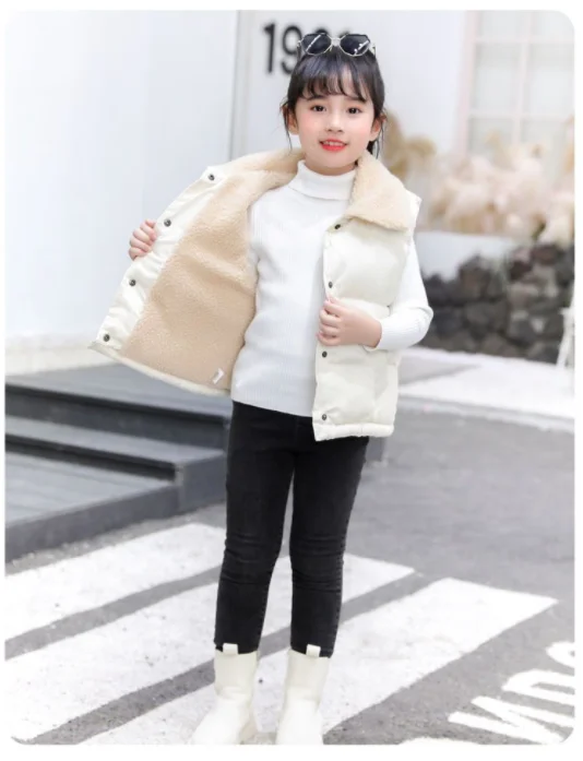 Children Cotton Vest Turn-down Collar Kids Winter Clothes Solid Color Sleeveless Waistcoats For Girls Boys Soft Outerwear Casual