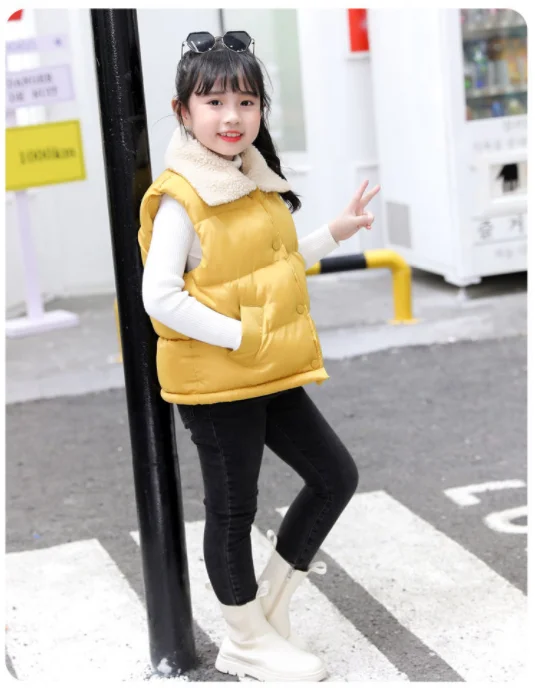 Children Cotton Vest Turn-down Collar Kids Winter Clothes Solid Color Sleeveless Waistcoats For Girls Boys Soft Outerwear Casual
