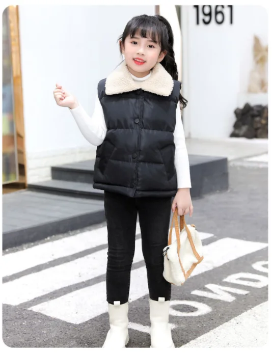 Children Cotton Vest Turn-down Collar Kids Winter Clothes Solid Color Sleeveless Waistcoats For Girls Boys Soft Outerwear Casual