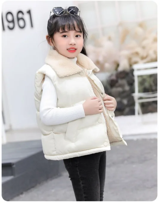 Children Cotton Vest Turn-down Collar Kids Winter Clothes Solid Color Sleeveless Waistcoats For Girls Boys Soft Outerwear Casual