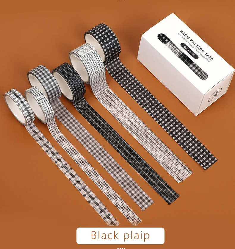 JIANWU 6pcs/set Basic Pattern Marble Plaid Stripe Decoration Washi Tape Set DIY Background Scrapbook Sticker Masking Tape Kawaii