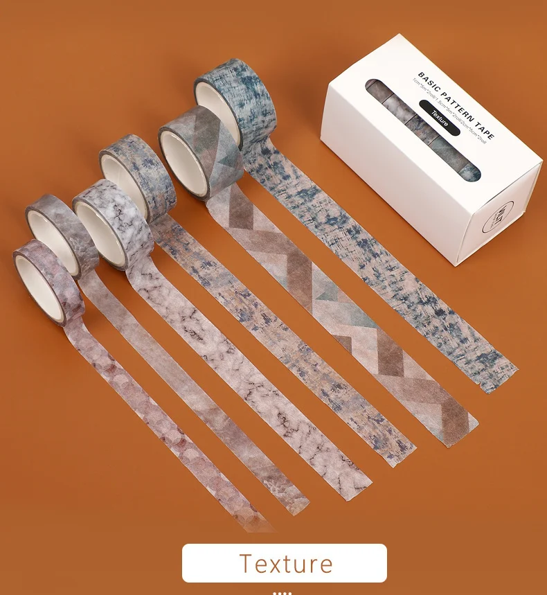 JIANWU 6pcs/set Basic Pattern Marble Plaid Stripe Decoration Washi Tape Set DIY Background Scrapbook Sticker Masking Tape Kawaii