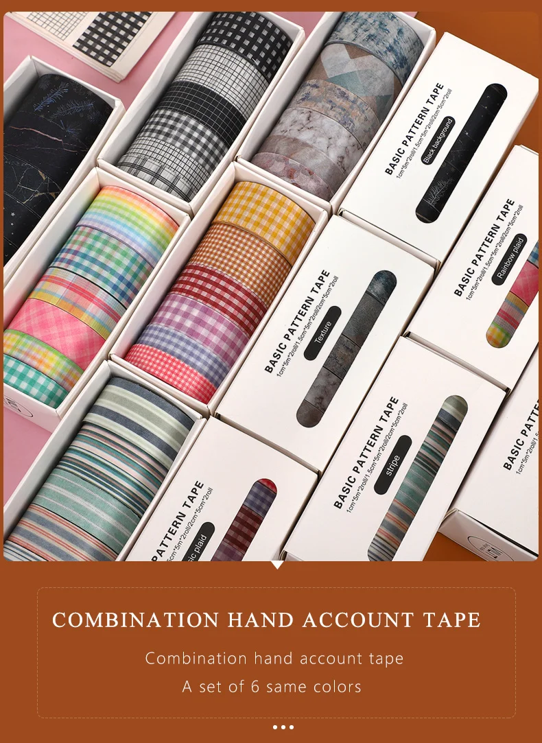 JIANWU 6pcs/set Basic Pattern Marble Plaid Stripe Decoration Washi Tape Set DIY Background Scrapbook Sticker Masking Tape Kawaii