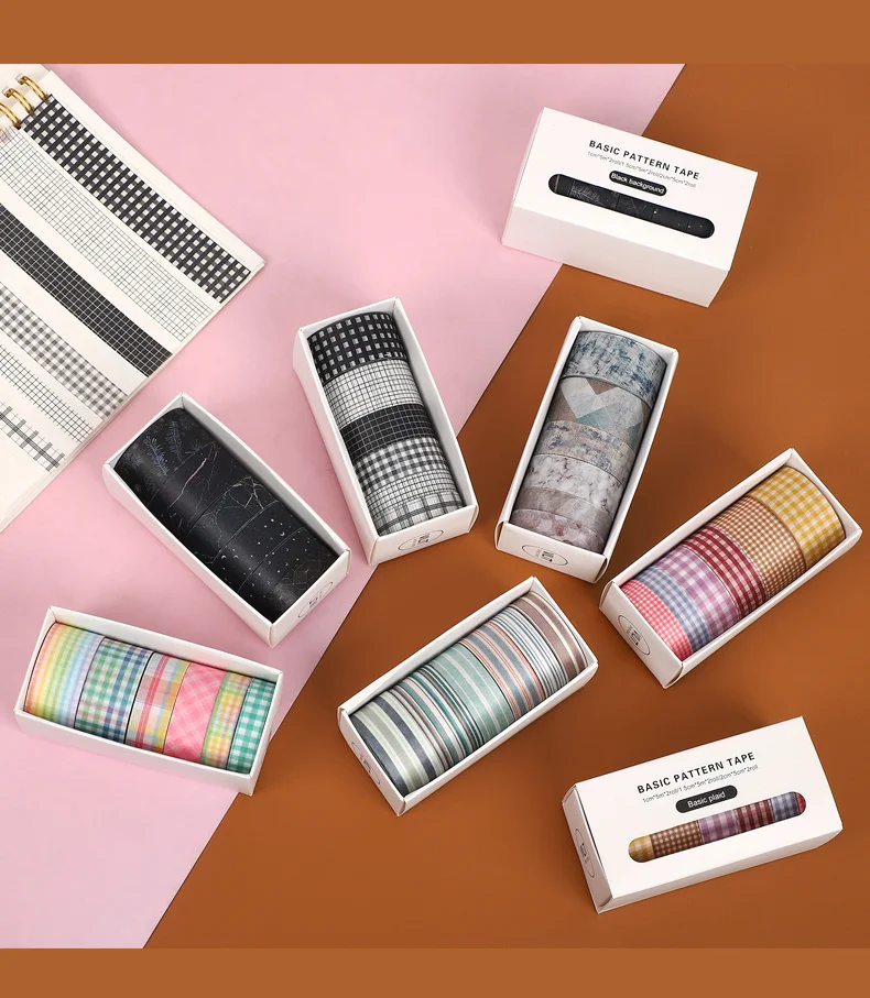 JIANWU 6pcs/set Basic Pattern Marble Plaid Stripe Decoration Washi Tape Set DIY Background Scrapbook Sticker Masking Tape Kawaii
