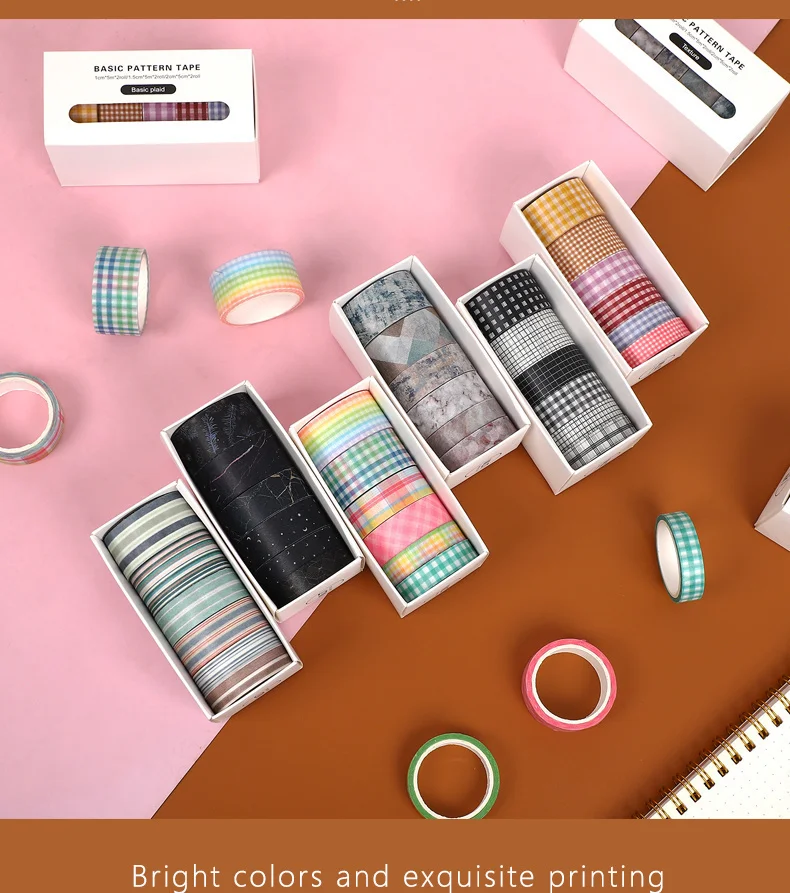 JIANWU 6pcs/set Basic Pattern Marble Plaid Stripe Decoration Washi Tape Set DIY Background Scrapbook Sticker Masking Tape Kawaii