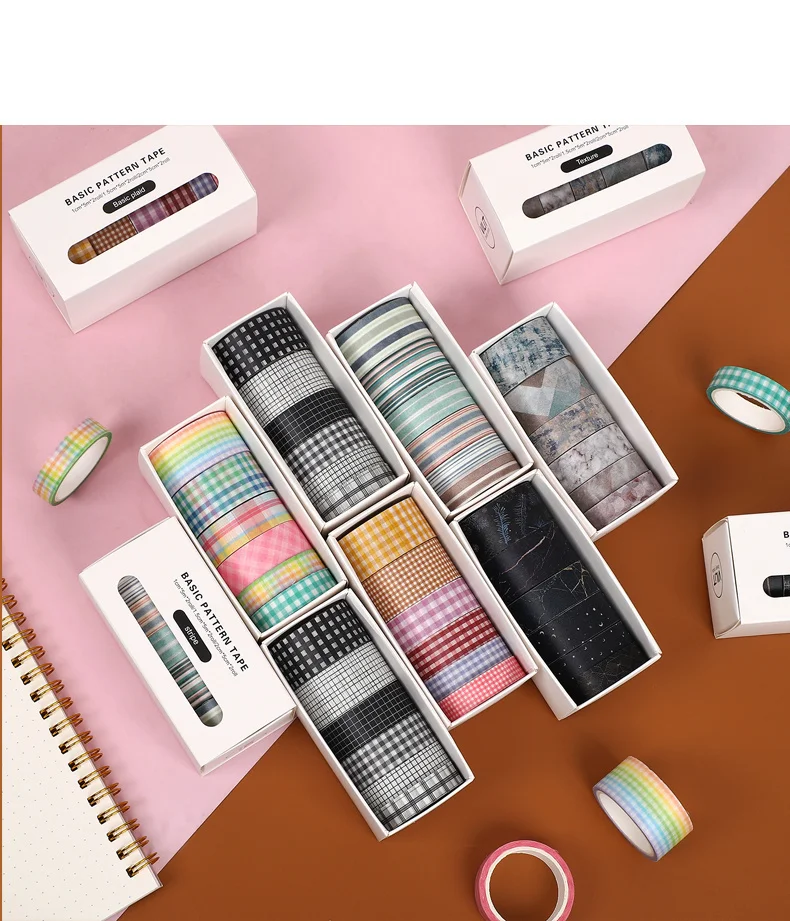 JIANWU 6pcs/set Basic Pattern Marble Plaid Stripe Decoration Washi Tape Set DIY Background Scrapbook Sticker Masking Tape Kawaii
