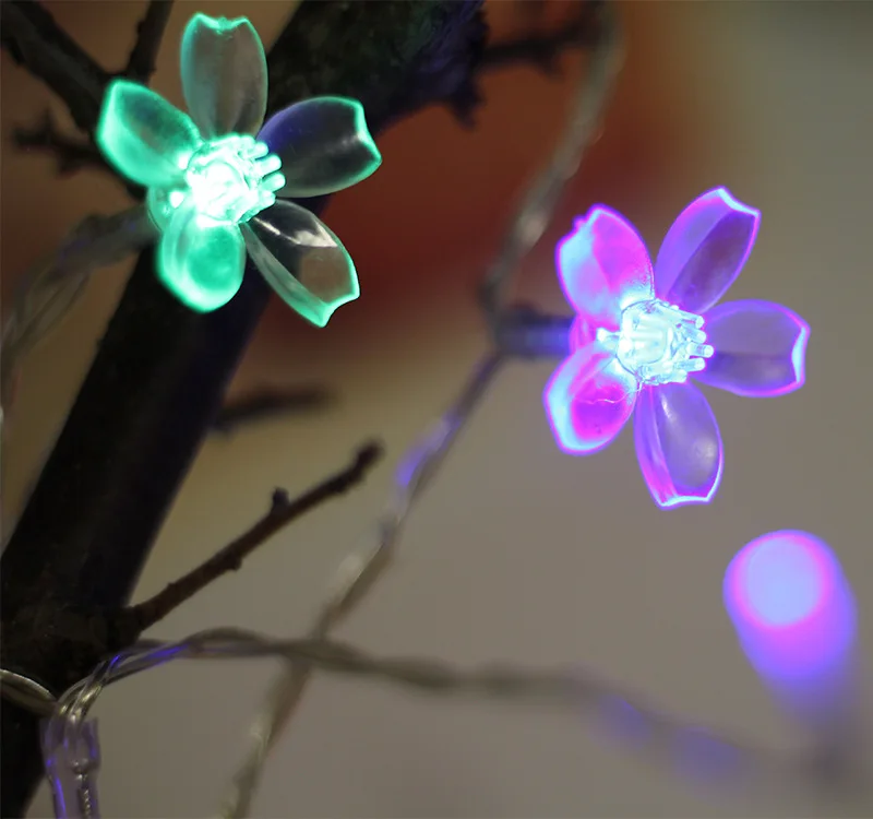 100PCS LED Garland Accessories Soft Silicone Cherry Flower Decorations for String Lights Holiday Christmas Decorations