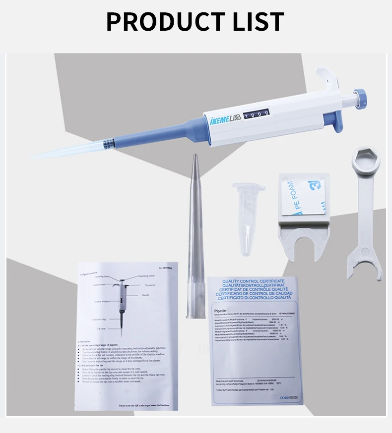 WEIAI Laboratory Pipette 100-1000ul Single Channel Digital Micropipette Adjustable Plastic Pipeta Lab Equipment With Pipette Tip