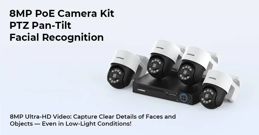 H.view 8Ch 4K 5MP 8MP Cctv Security Camera System Ptz Home Video Surveillance Kit Outdoor Ip Camera Humanoid Detection
