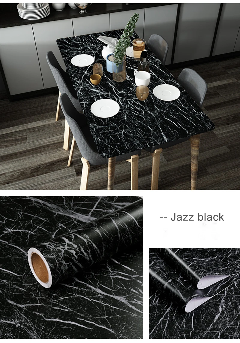Black Marble Kitchen Home Peel and Stick Wallpaper For CounterTable Desk Bathroom PVC Waterproof Self Adhesive Contact Paper