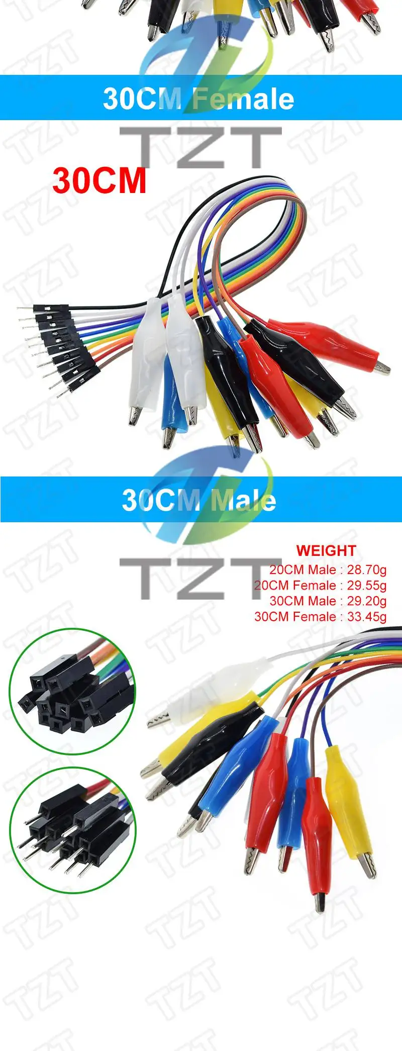 20cm 30cm 10pin Double-end Alligator Clips jump Wire Male Female Crocodile Clip Test Lead Jumper Wire Line Cable DIY Connection