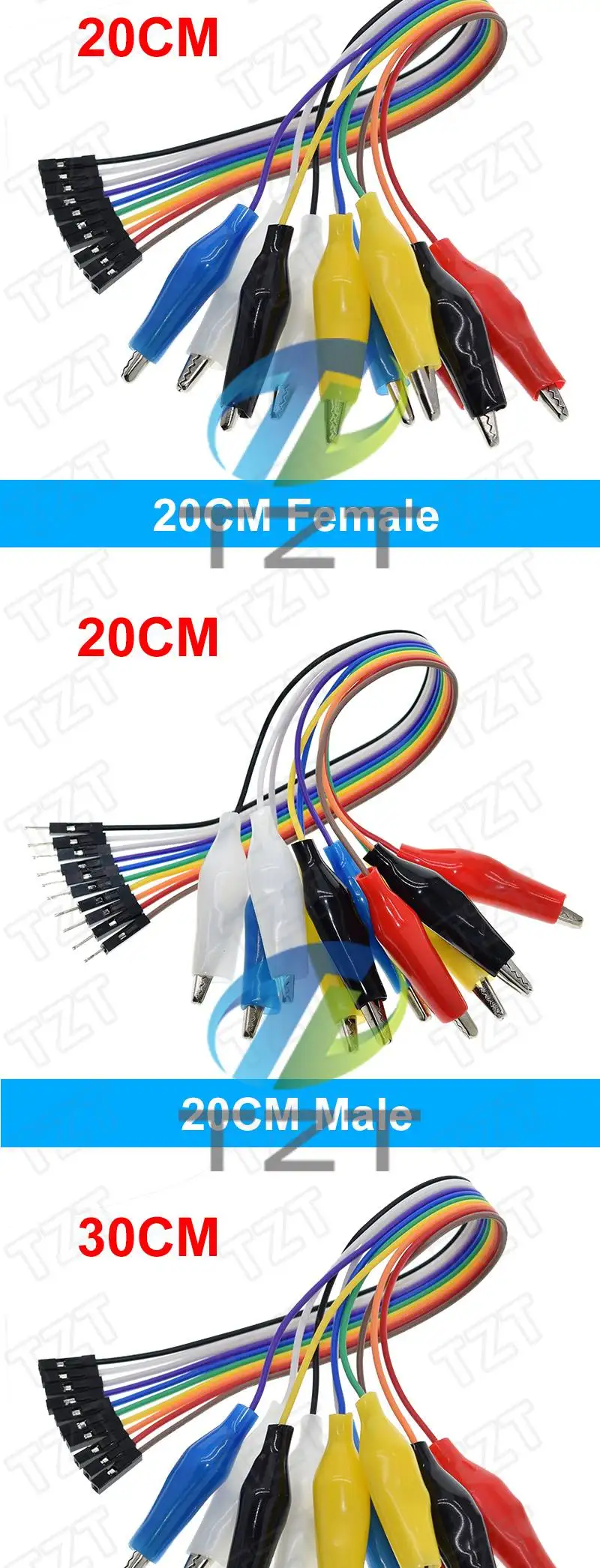 20cm 30cm 10pin Double-end Alligator Clips jump Wire Male Female Crocodile Clip Test Lead Jumper Wire Line Cable DIY Connection