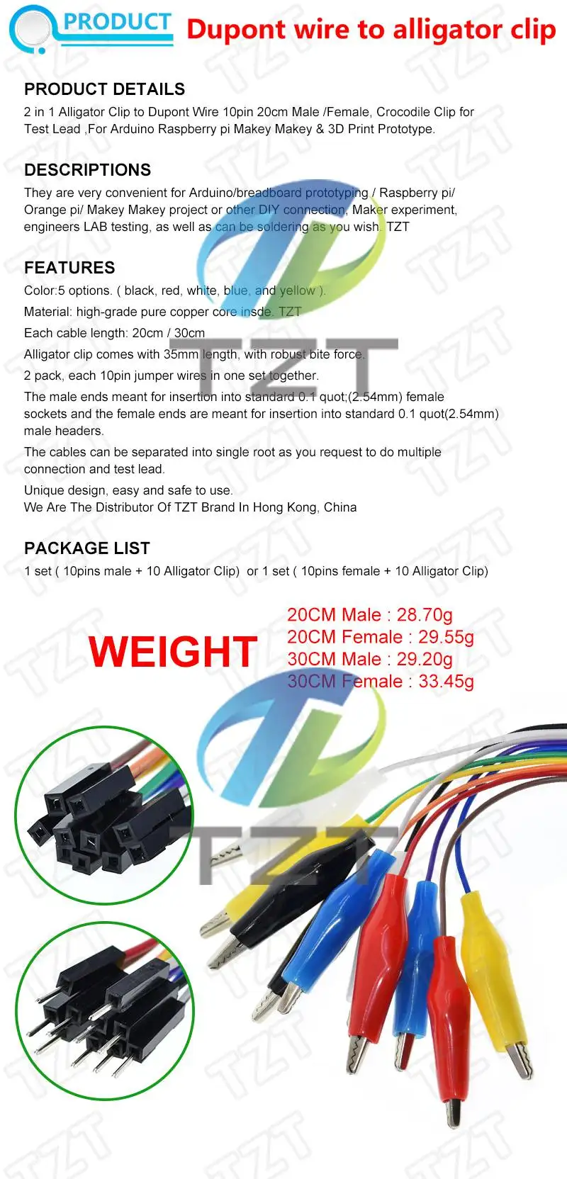 20cm 30cm 10pin Double-end Alligator Clips jump Wire Male Female Crocodile Clip Test Lead Jumper Wire Line Cable DIY Connection