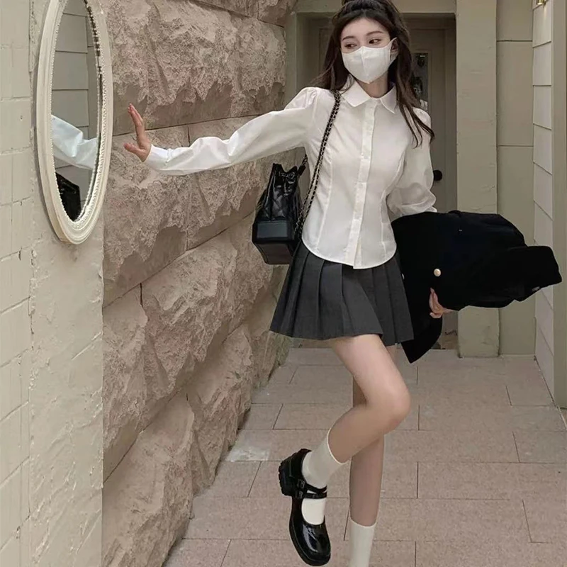 Lucyever Sexy Slim Fit White Shirt Women Autumn New Preppy Style Long Sleeve Blouses Ladies 2022 Fashion Button Up Short Blouse