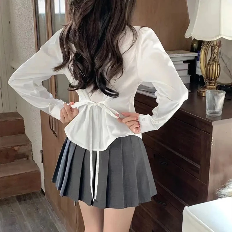 Lucyever Sexy Slim Fit White Shirt Women Autumn New Preppy Style Long Sleeve Blouses Ladies 2022 Fashion Button Up Short Blouse
